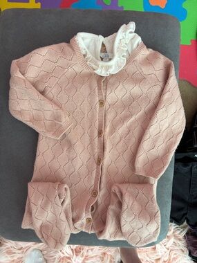 Unbranded Pink Knit Baby One-Piece with Ruffle Collar